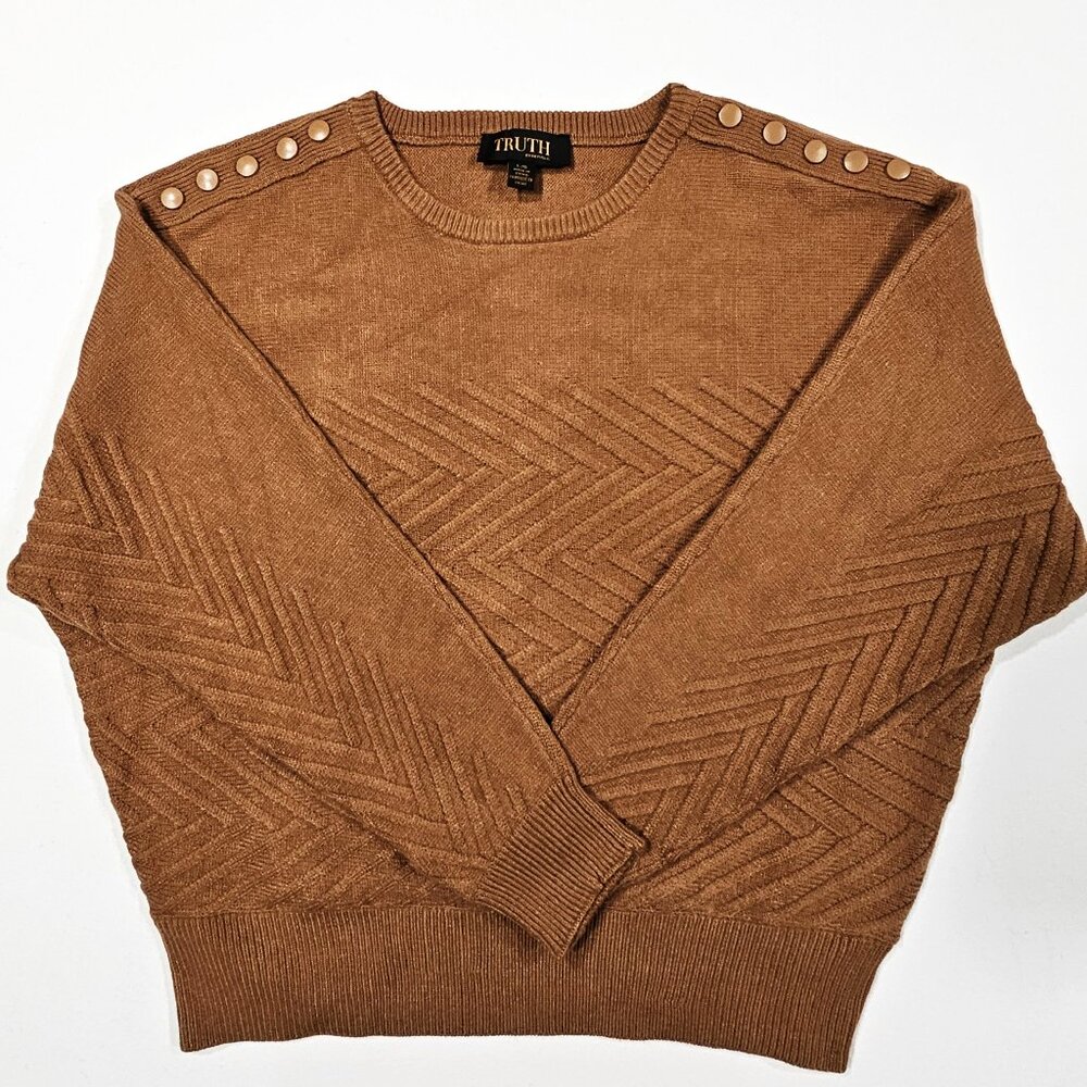 Truth by Republic Brown Chevron Button Shoulder Sweater Women’s Size Large
